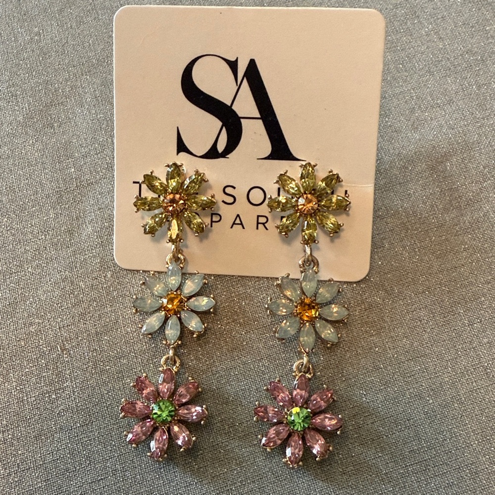 SA Floral Drop Rhinestone Earrings